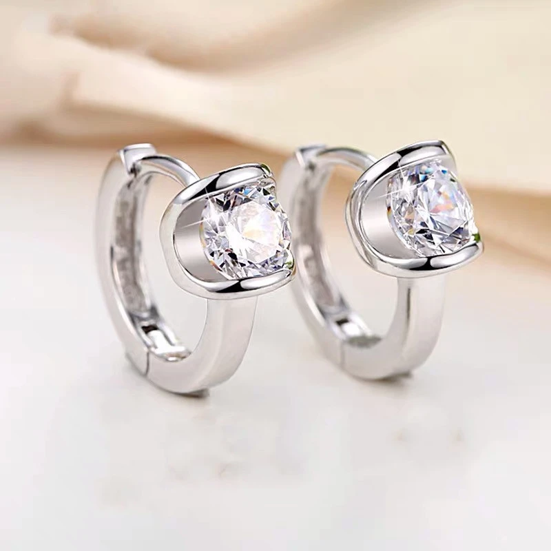 Sterling Silver Single Diamond Flash Diamond Earrings Earrings