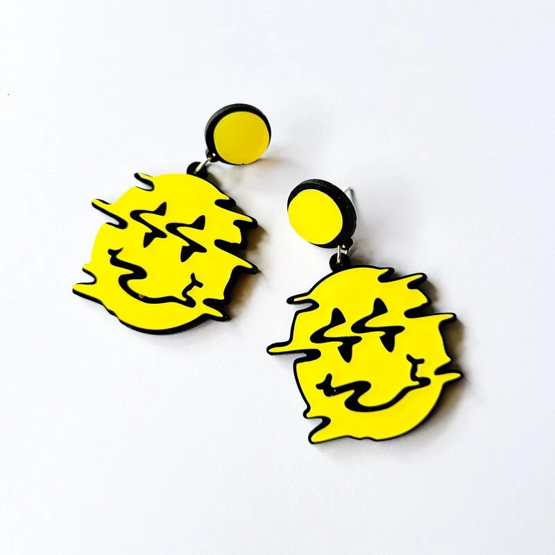 Exaggerated Deformation Horror Yellow Smiley Earrings