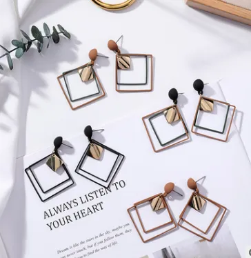 Girl Earring Exaggeration Frosted Square Double Layer Geometry Long Drop Earrings for Women Fashion Accessories