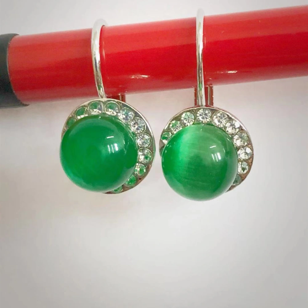 European And American Temperament Jade Round Micro-set Earrings