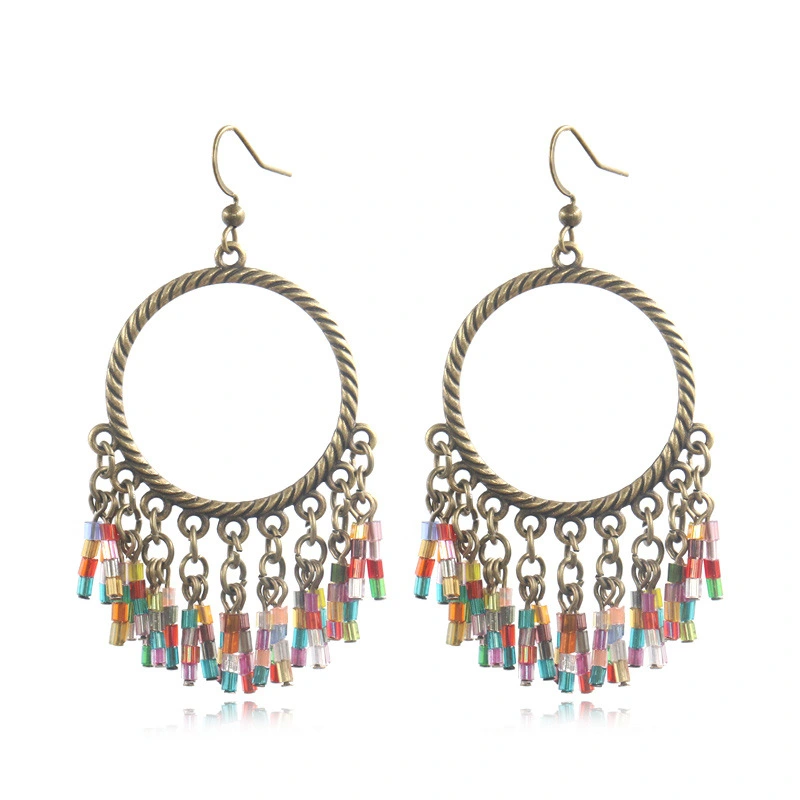 Bohemian new hand-woven colorful rice beads tassel earrings earrings girl temperament wild explosion accessories