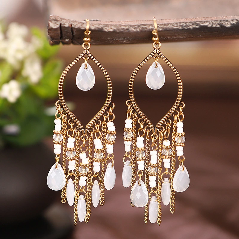 New Antique Gold Plated Long Tassel Earrings For Women