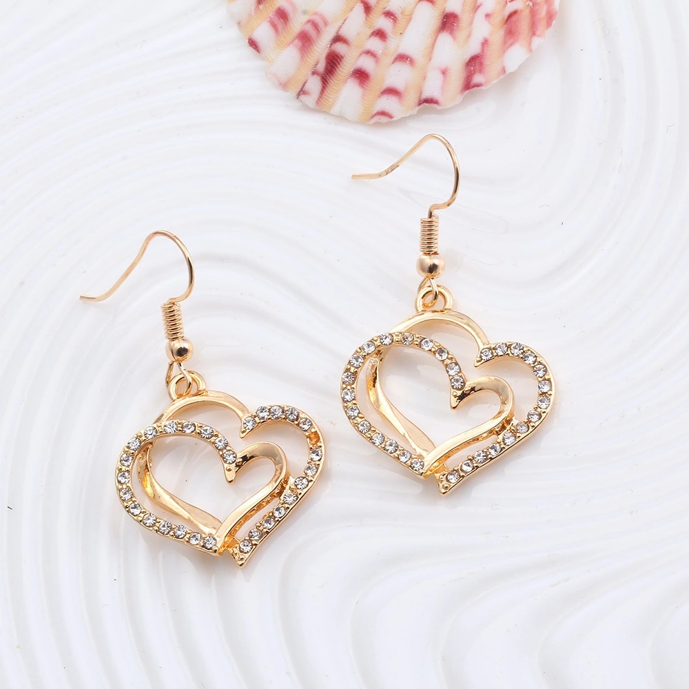 Romantic Heart Shaped Crystal Earrings Necklace Set