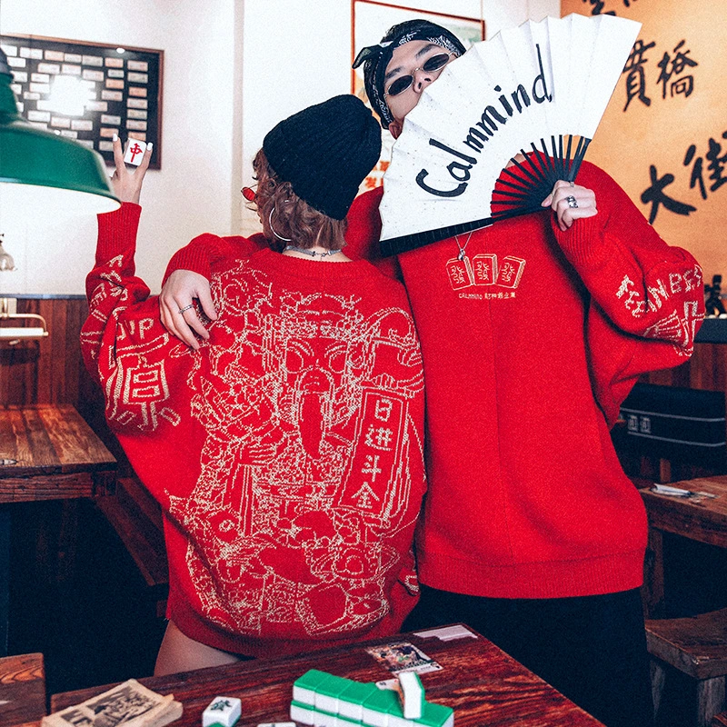 Caiyuan Guangjin Fortune Batwing New Trends Couple Sweater