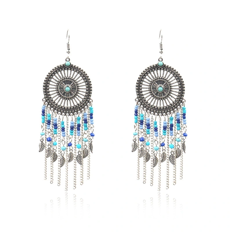 Beaded fringed hollow earrings