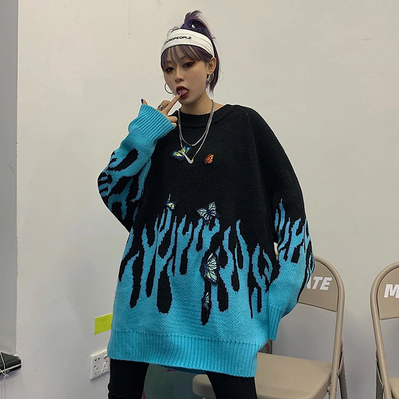 Harajuku vintage loose embroidered mid-length sweater