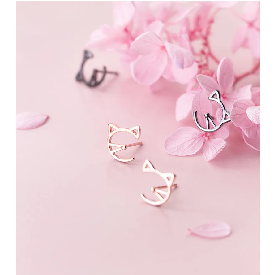 S925 silver ear nail female Korean version of the wind fashion sweet little cat ear nails temperament cute cat ear jewelry