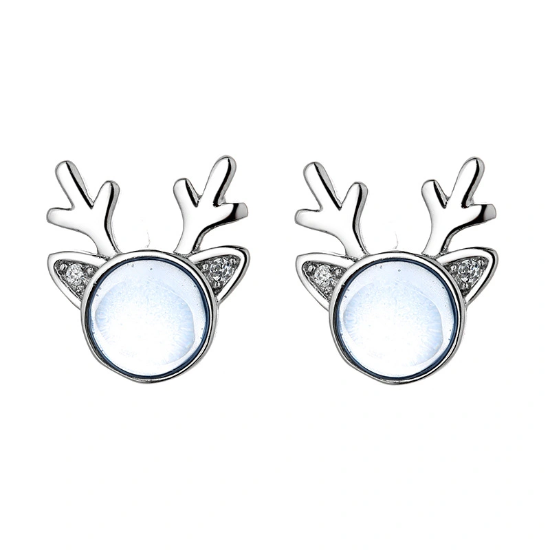 Moonstone Elk Blue Flash Drill Antler Earrings For Women