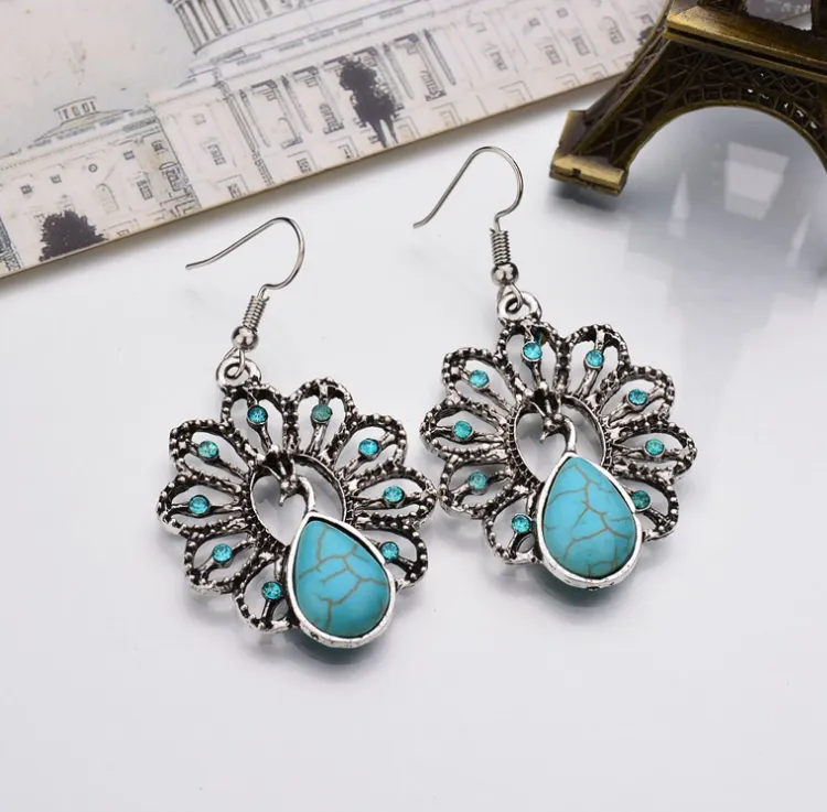 Vintage Korean Earrings Peacock Turquoise Earrings Earrings