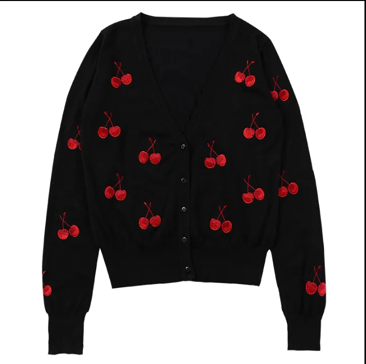 Embroidered Knit Cardigan Women's Short Tops Korean Edition Thin Long Sleeve Sweater Jacket