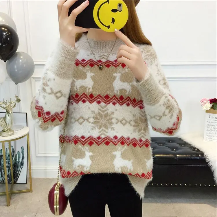 Snowflake Fawn Turtleneck Sweater
