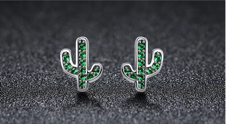 Green Cactus Sterling Silver Earrings