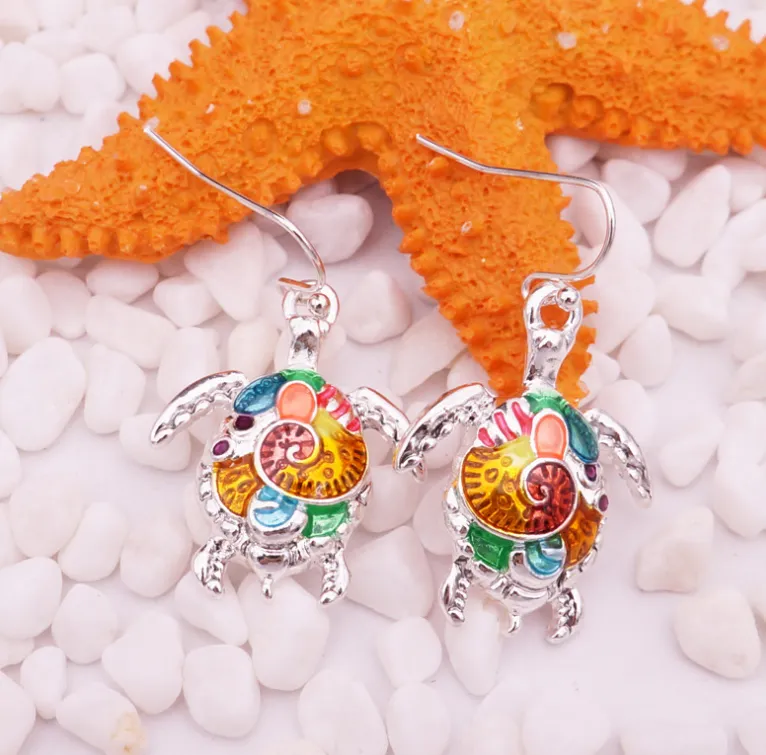 Cute colorful turtle earrings bright dripping oil delicate earrings