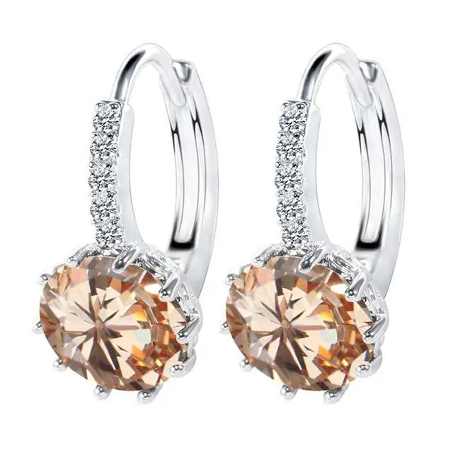Simple Round Super Flash Zircon Earrings