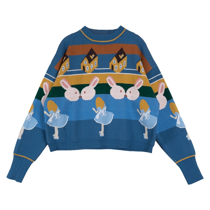 Blue rabbit pullover loose sweater