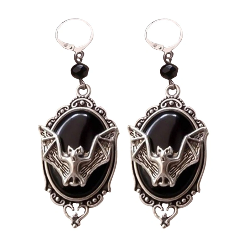 Personality animal bat black gem Earrings