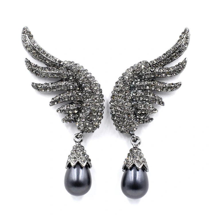 Angel Wings Alloy Diamond Pearl Earrings