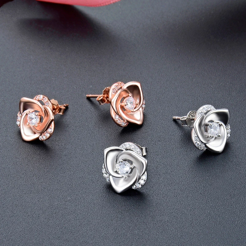 Sterling silver rose stud earrings