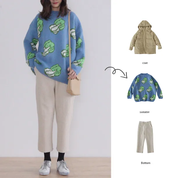 Retro cabbage sweater Harajuku wild loose Sen pullover shirt women autumn and winter