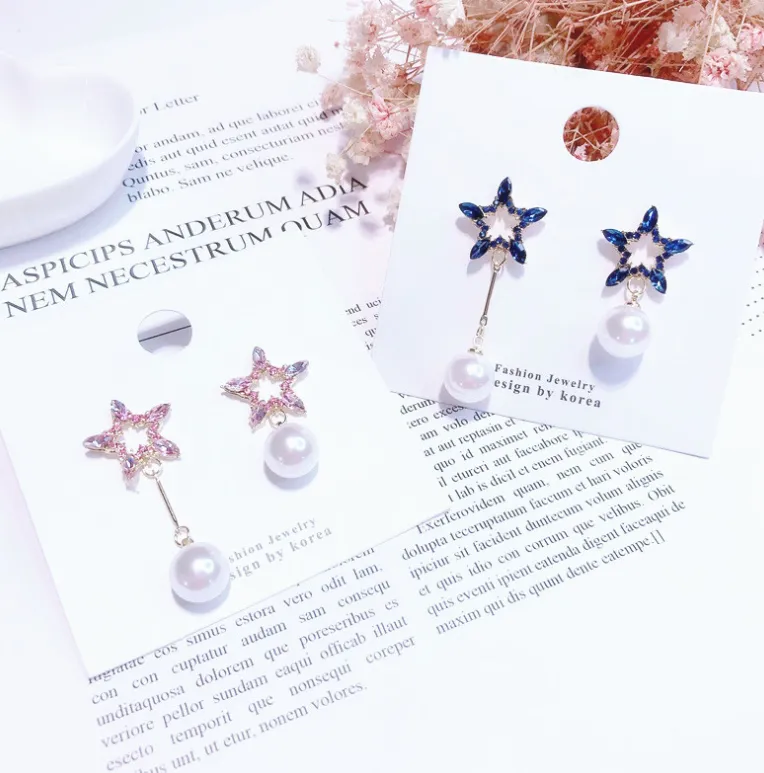 Pentagram Asymmetric Earrings Star Pearl Stud Earrings