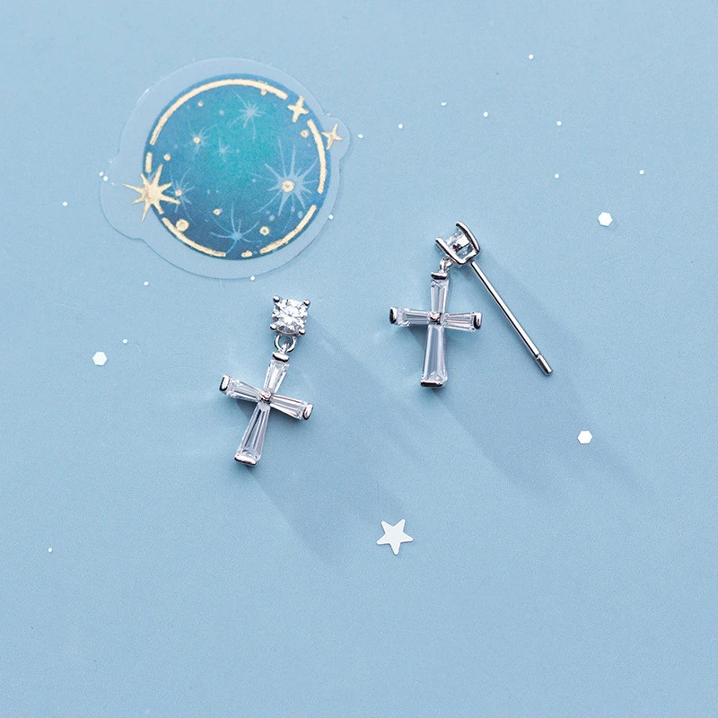 Set diamond cross temperament earring