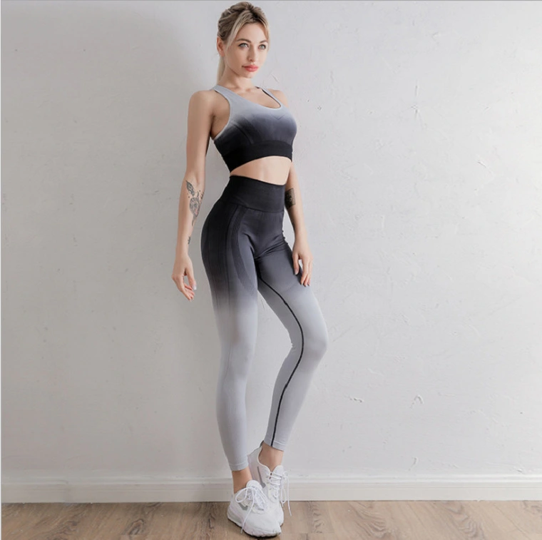 Women's Gradient Color Beautiful Back Sports Bra Set