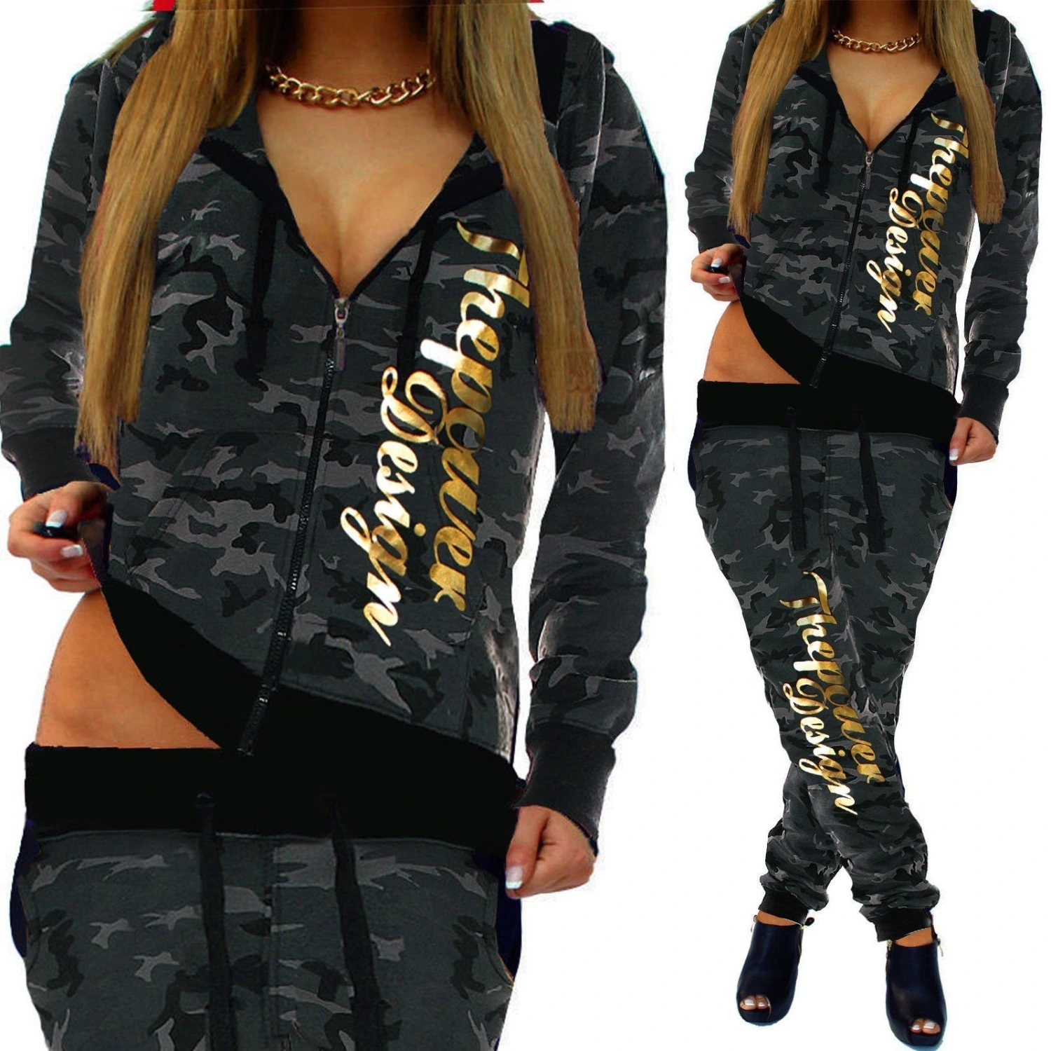 Spring And Autumn Light Camouflage Ladies Jogging Jogging Pants Jacket Sports Suit
