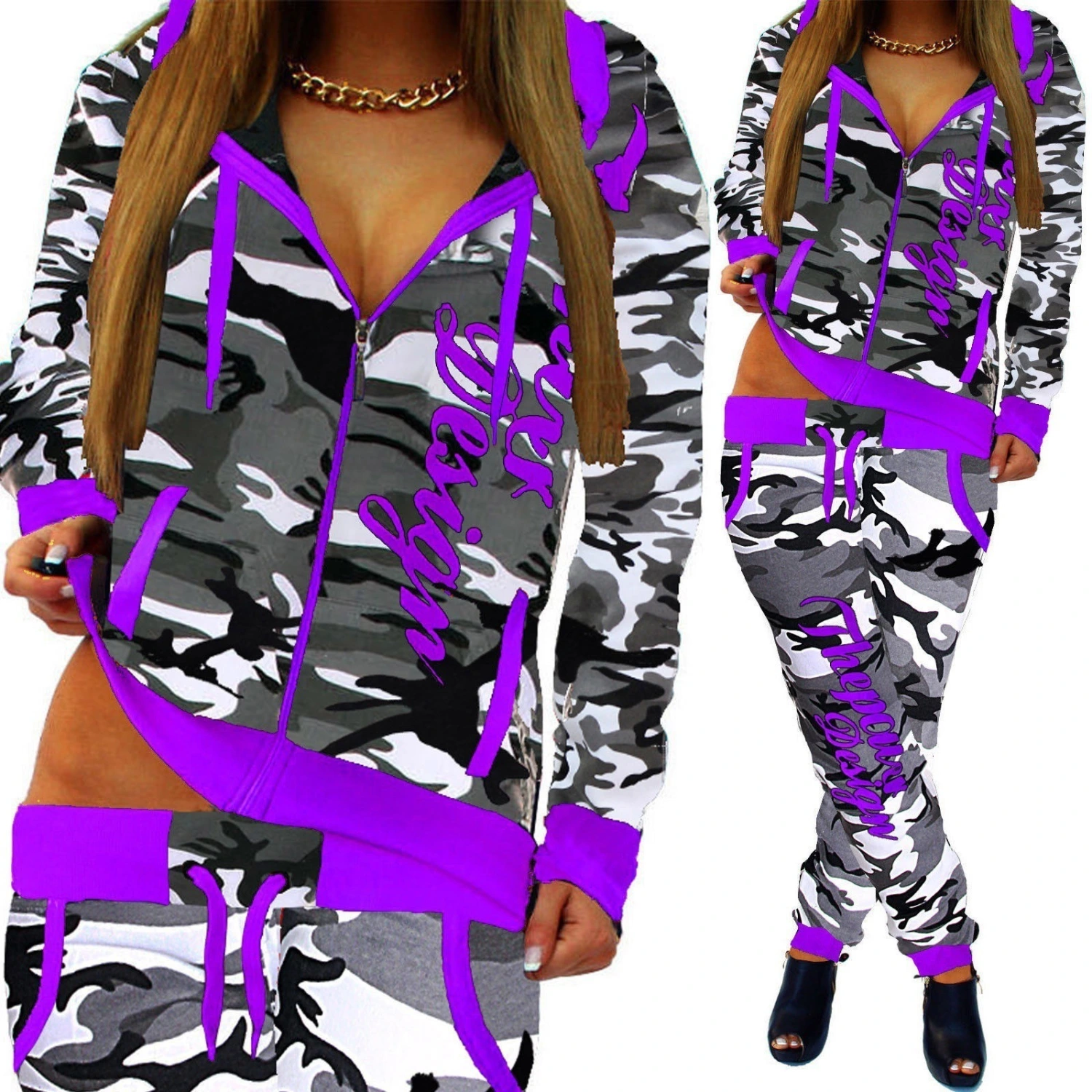 Spring And Autumn Light Camouflage Ladies Jogging Jogging Pants Jacket Sports Suit