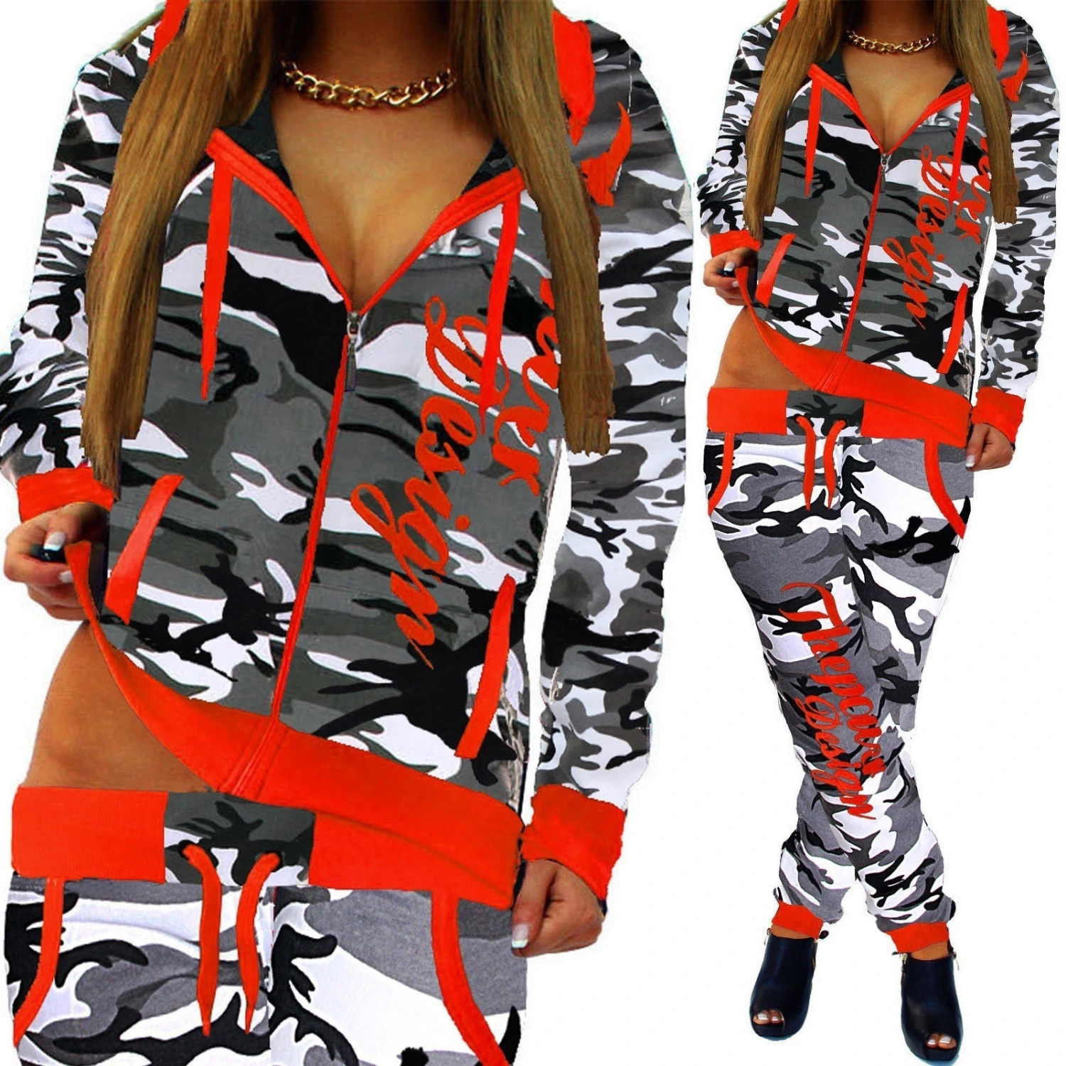 Spring And Autumn Light Camouflage Ladies Jogging Jogging Pants Jacket Sports Suit