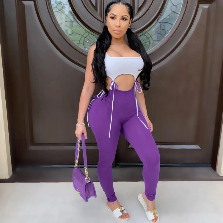 Hollow Out Patchwork Jumpsuit Rompers Trousers New Sexy Women Sleeveless 