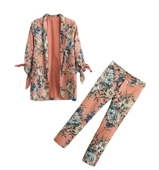 Autumn new women's wild slim printed suit + suit pants suit