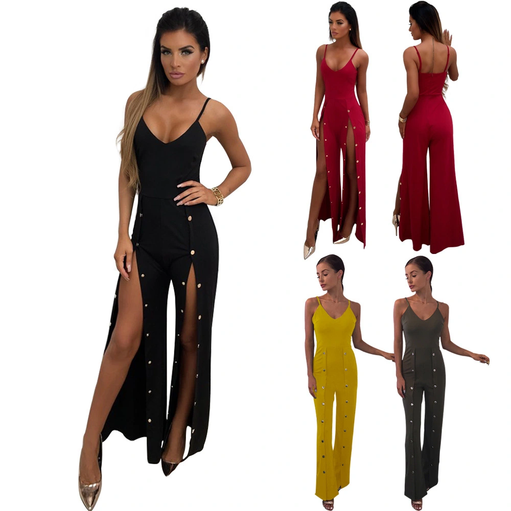 Pure color harness rivet long pants