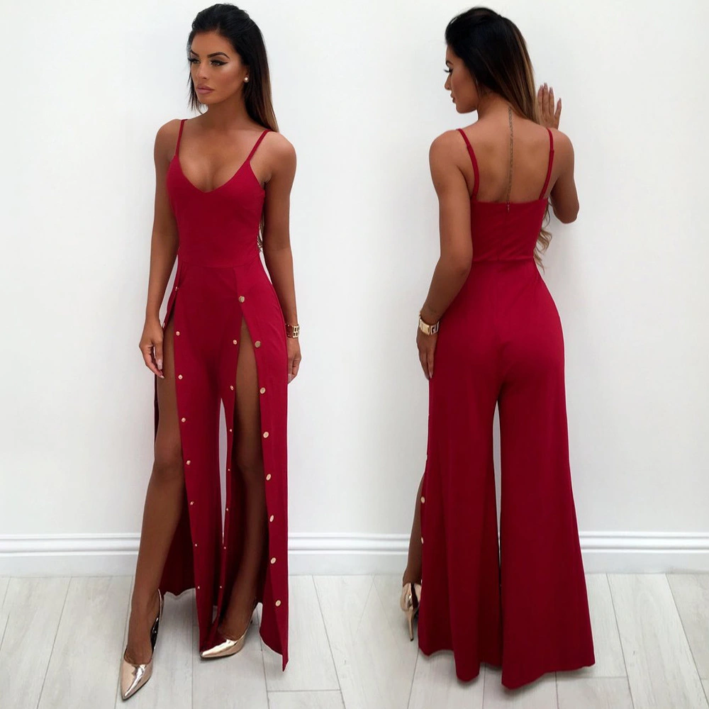 Pure color harness rivet long pants