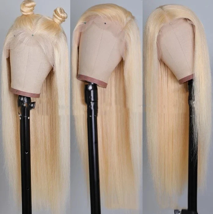 Mid-length Straight Light Gold Warm Silk Female Wig