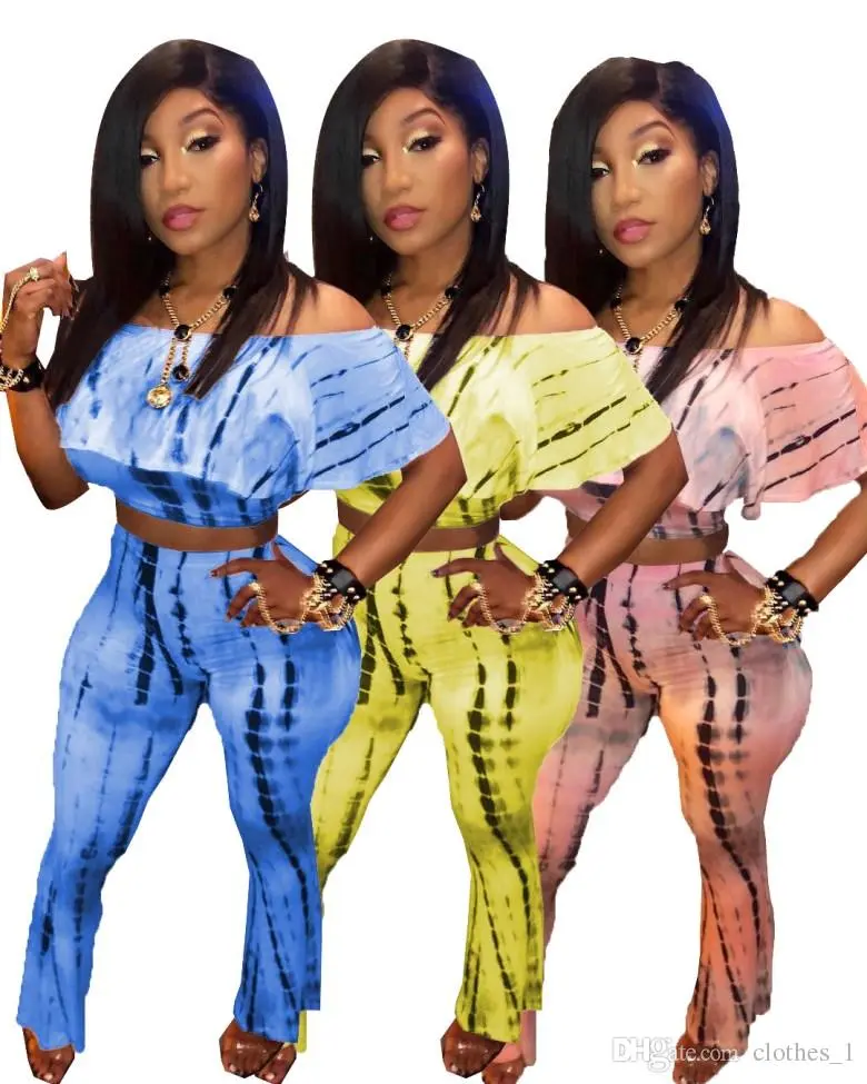 Tie-dye word shoulder wide-leg pants suit