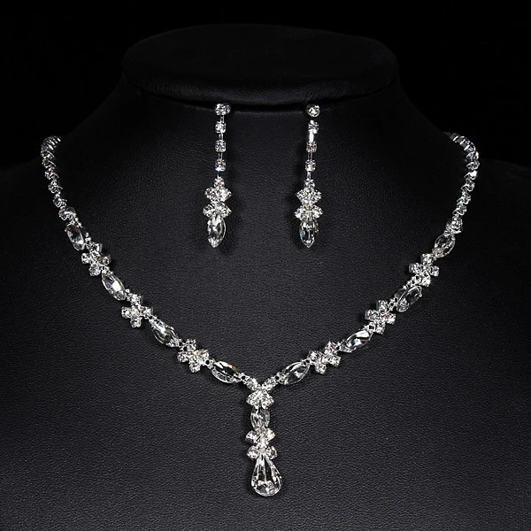 Bridal Jewelry Crystal Necklace two sets Bridal Crystal Necklace Earrings bridal suit