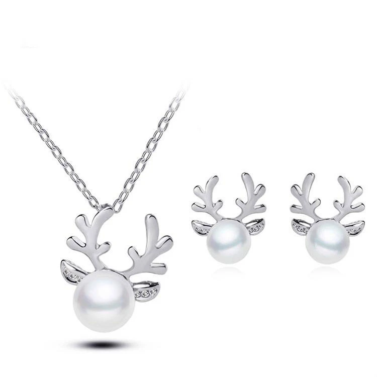 Europe and the United States foreign trade Pearl Necklace Earrings Set Diamond Wedding Jewelry Necklace Set bride antlers