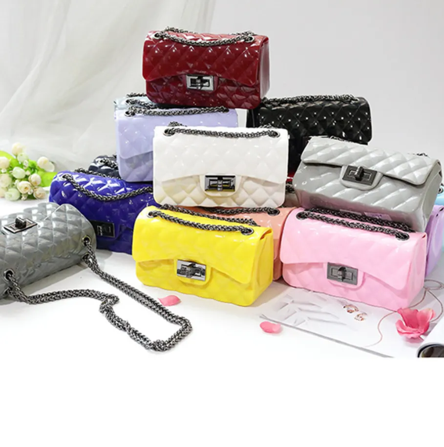 Jelly bag candy color rhombic chain bag