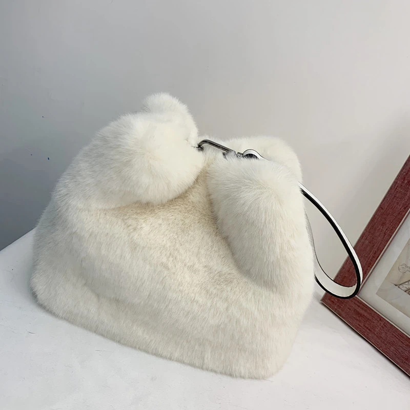 New imitation mink fur plush bucket shoulder bag