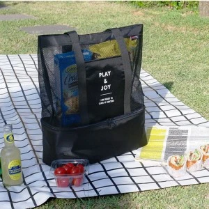 Hand-held one-shoulder thermal insulation bag double-deck picnic bag sports grid receives ice-packed ice-packed bag receives thermal insulation bag