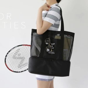 Hand-held one-shoulder thermal insulation bag double-deck picnic bag sports grid receives ice-packed ice-packed bag receives thermal insulation bag