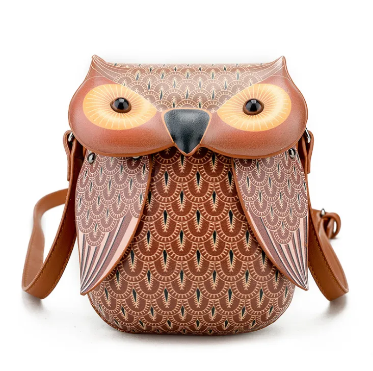 Three-dimensional owl mobile phone bag shoulder diagonal package female new summer Korean fashion pu printing small bag