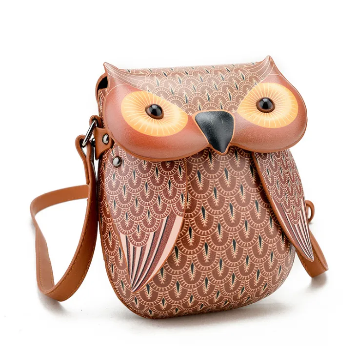 Three-dimensional owl mobile phone bag shoulder diagonal package female new summer Korean fashion pu printing small bag
