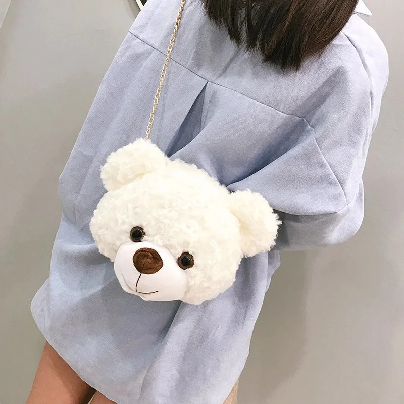 Teddy Bear Head Plush Shoulder Diagonal Bag