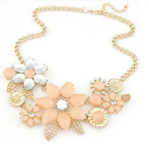 European and American fashion hollow leaves jelly color metal bauhinia flower temperament necklace