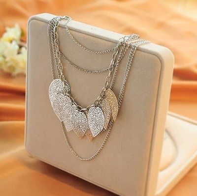 Multilayer Necklace Leave Gold