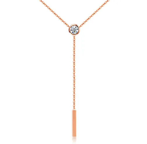 Single diamond tassel pendant rose gold necklace clavicle chain