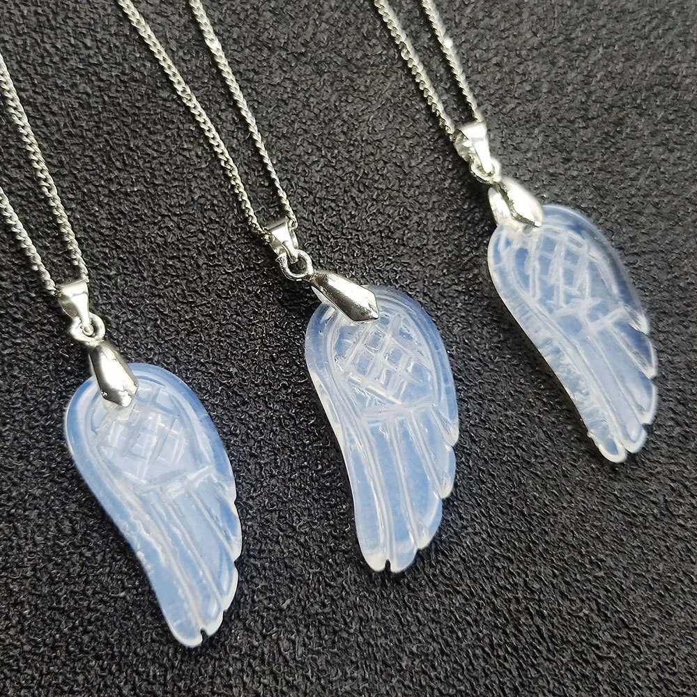 Natural Amethyst Necklace Carved Angel Wing Pendant