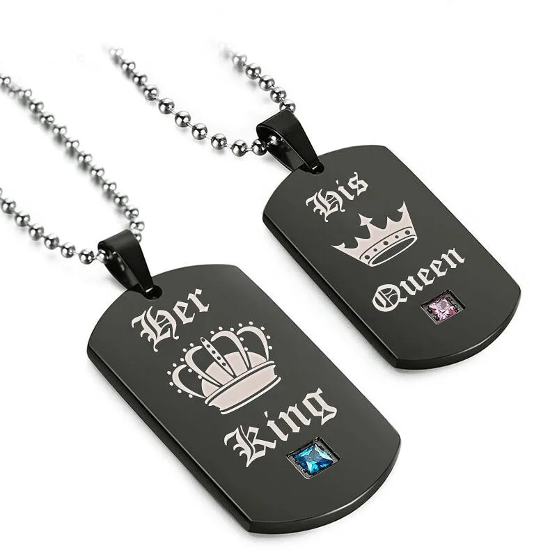 Black Necklaces & Pendants Her King and His Queen Black Titanium Couple Necklace Stainless Steel Pendant Gifts