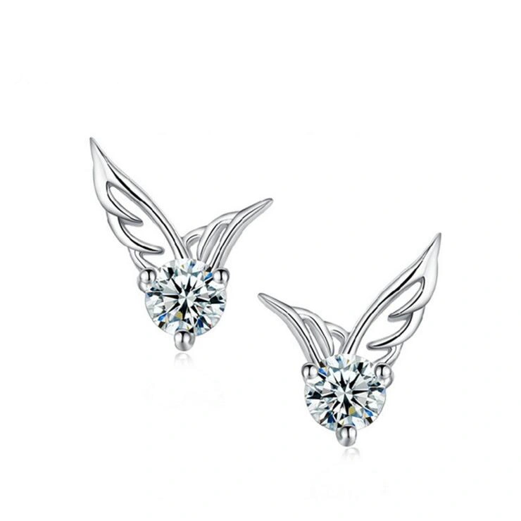 Angel Wing Alloy Silver Plated CZ Earrings